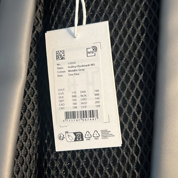 Rains Rolltop Rucksack Backpack in Metallic Grey - Picture 3 of 3